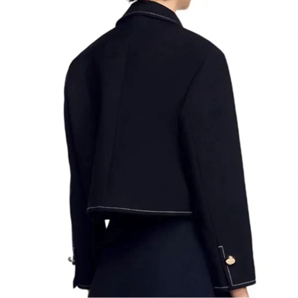 Sandro NWT Black Peter Pan Collar Jacket Size 40 - Picture 2 of 7